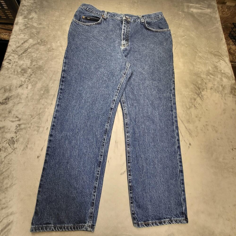 Lee Jeans Mens 42x30 Blue‎ Medium Wash Straight Relaxed Denim Pockets Cotton